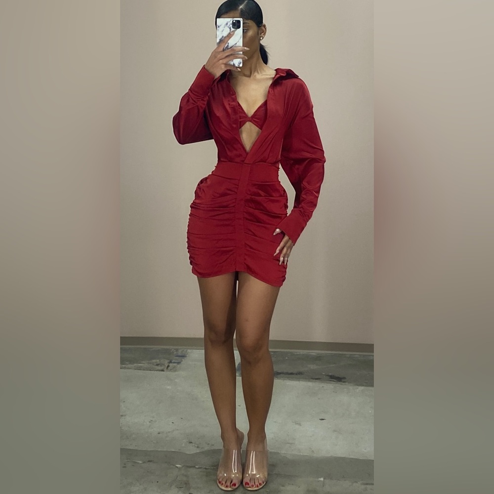 Red Satin Dress With Matching Bra